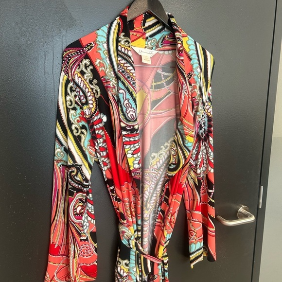 Diamond Tea M EUC tasseled hidden snap vintage robe- unbelievably bright & FAB - Picture 3 of 15